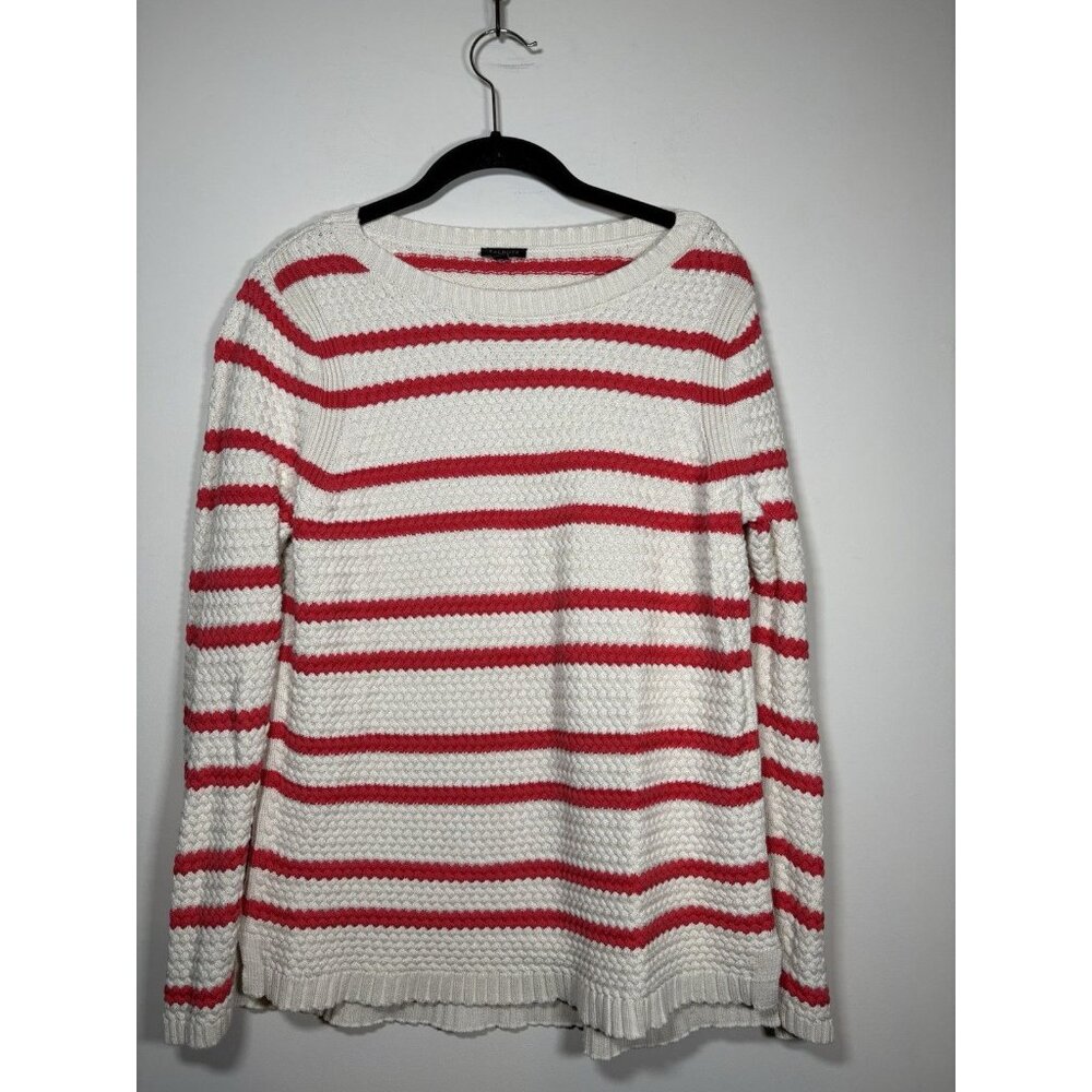 TALBOTS‎ Stripped Cable Knit Sweater Red White Size Large Nautical Fisherman